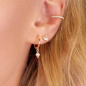 18K gold-plated S925 silver hoop earrings and ear cuffs set with diamond accents