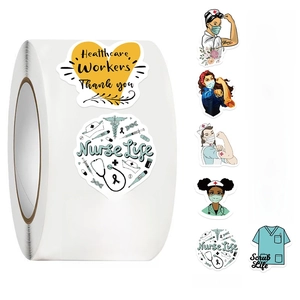 Detail showing 2.4cm medical nurse life stickers with hearts and thank you messages