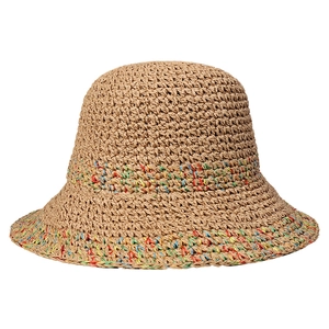 Dames strohoed voor de zomer met brede rand en kleurrijke stiksels voor strandvakanties