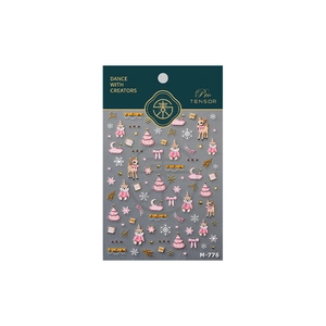 Pink Christmas nail stickers with 3D embossed snowflakes, bears, and reindeer M-776