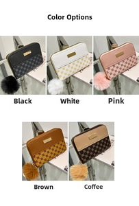Short women's wallets with geometric patterns and plush balls in various colors