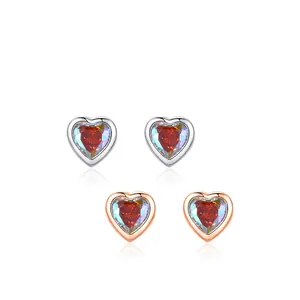 Boucles d'oreilles cœur en argent 925 avec zircons colorés en argent et or rose