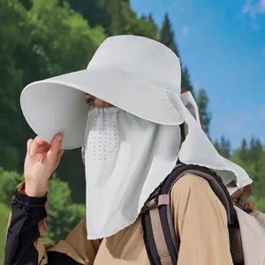 Outdoor sun hat for women with large brim, neck flap and breathable face mask