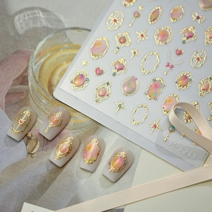 3D embossed nail stickers M-1211 with golden gemstone frames and vintage French motifs