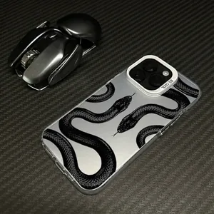 Black dual snake pattern clear iPhone 16 Pro Max case with reinforced camera ring