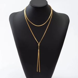 Adjustable Snake Chain Necklace Stainless Steel Gold Plated Double Layer Lariat Y-Shaped Tassel Minimalist For Women