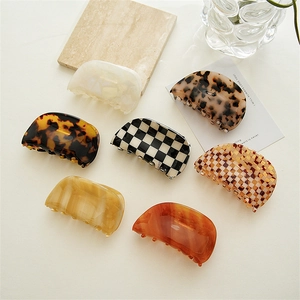 Large Hair Claw Clip French Acetate Checkered Tortoise Shell Shark Clamp Elegant Minimalist Styling For Women