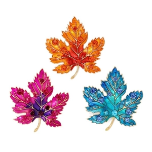 Luxury maple leaf brooches with colorful enamel and sparkling rhinestones for suits