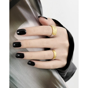 Minimalist S925 sterling silver wide open ring with crinkle foil texture in gold and silver