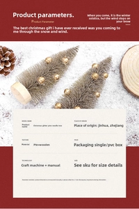 Detail specifications of mini pine needle Christmas tree with gold dust and wooden base