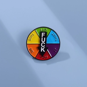 Creative spinning enamel pin with colorful mood wheel and black metal arrow design