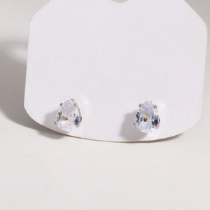 Close-up of sparkling waterdrop pear-cut zircon earrings set in elegant silver finish