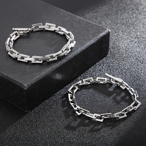 Punk style stainless steel rectangle link chain set with OT toggle clasp for men