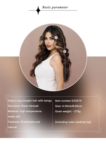 Detailed size specifications for brown ombre long wavy synthetic lace front wig