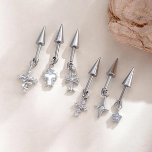 Titanium Steel Cartilage Stud Earrings With Zircon Cross Star Snake Pendant Helix Piercing Jewelry For Women Cool Style