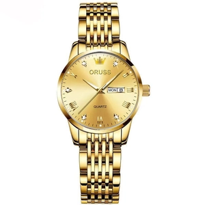 Luxury gold quartz watch for women with waterproof luminous dial and diamond hour markers