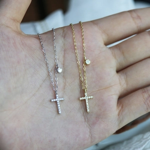 Classic S925 sterling silver cross necklaces in gold and silver with zircon accents