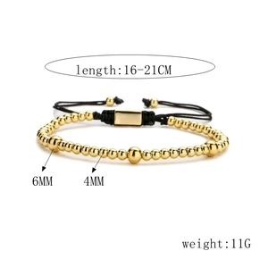 Detail of adjustable beaded bracelet with 4mm and 6mm gold beads and 16-21cm length