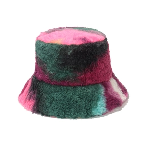Cappello a secchiello in peluche invernale con motivo tie-dye colorato per donna