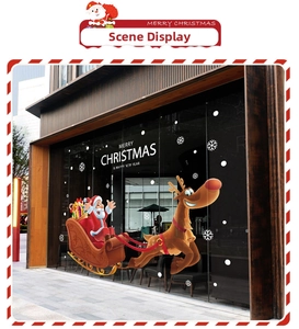 Detailed Santa Claus and reindeer glass window stickers with snowflake decorations