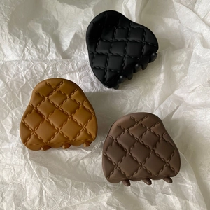 Quilted matte small hair claw clips in black, caramel, and chocolate brown for high ponytail