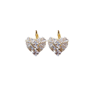 Exquisite golden heart hoop earrings with sparkling zircon stones for women and girls
