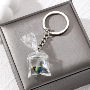 Creative tropical fish bag keychain with resin fish pendant and silver metal chain