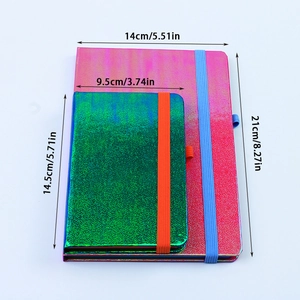 Laser rainbow notebook set with lychee texture and elastic band closure in two sizes
