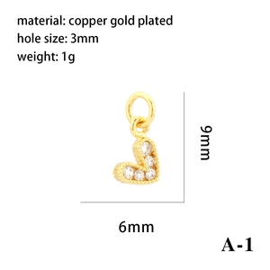 18K gold plated heart pendant with colorful zircon micro-inlay for DIY jewelry making