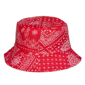 Outdoor paisley print bucket hat in red and white bandana style for sun protection