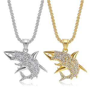 Hip Hop Hai Anhänger Halskette Für Herren Edelstahl Pflaster Strass Tieranhänger Gold Silberton Boxkette Schmuck
