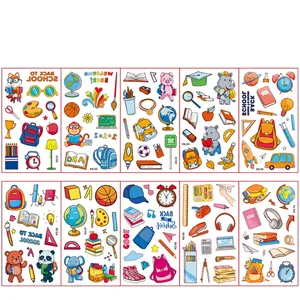 Set of 10 waterproof cartoon school stickers with bags, stationery and animals for kids