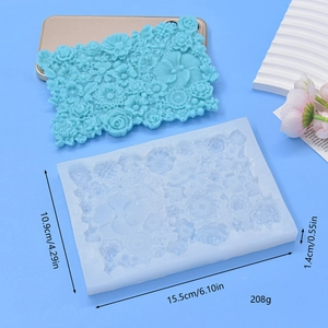Rectangular floral silicone mold for chocolate and fondant with 3D rose and daisy patterns