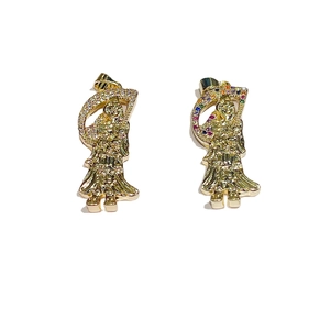 Golden Grim Reaper pendant necklace with colorful micro-pave cubic zirconia crystals