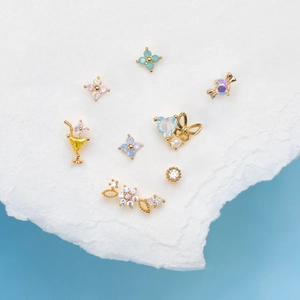 Sweet zircon ice cream and heart stud earring set with gold finish and colorful stones