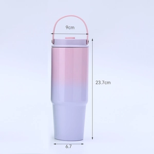 Detailed dimensions of 30oz gradient tumbler showing height 23.7cm and width 9cm