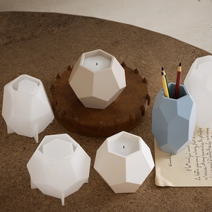 Hexagonal faceted silicone mold for DIY candle cups and geometric storage containers