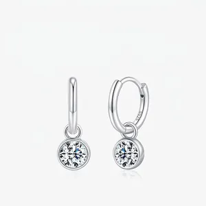 Moissanite Hoop Earrings 925 Sterling Silver Round Brilliant Cut D Color VVS1 Bezel Setting Sparkle Elegant Jewelry For Women