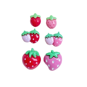 Set of 6 mini resin strawberry charms in red and pink for DIY hair accessories