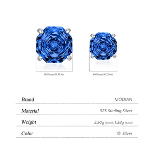 Octagon royal blue sapphire 925 sterling silver earrings in 6mm and 8mm sizes