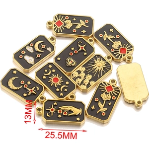 Detailed view of rectangular tarot charms showing dimensions 13mm by 25.5mm size