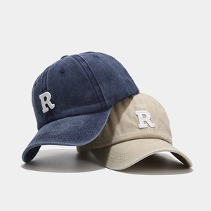 Baseball Cap Washed Cotton Vintage Retro R Letter Embroidered Sun Hat Curved Brim Adjustable Outdoor Casual Men Women