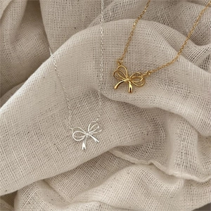 925 Sterling Silver Bowknot Pendant Necklace 18K Gold Plated Korean Minimalist Clavicle Chain Jewelry For Women