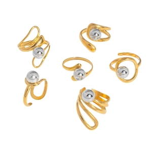 Minimalist gold and silver geometric beaded rings set in polished stainless steel finish