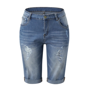 Short En Jean Femme Déchiré Lavé Bleu Pantalon Capri Taille Moyenne Coupe Ajustée Streetwear Chic Décontracté