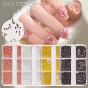 Metal Nail Art Steel Beads Mixed Sizes Gold Silver Rose Gold Gunmetal Caviar Beads For Manicure DIY Decorations Novelty