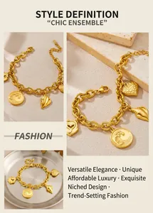Close-up of gold-plated bracelet with ocean charms like waves, conch, and seashell