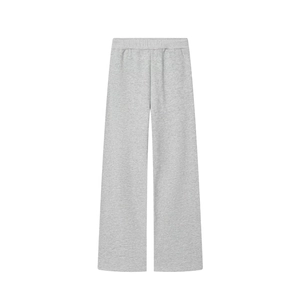 Detailed texture of light grey knit cotton joggers with elastic waist and straight-leg cut