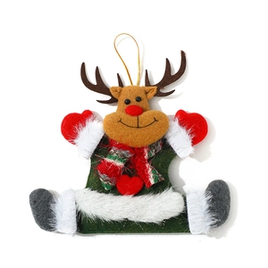 Plush Christmas reindeer hanging ornament with striped scarf and heart detail