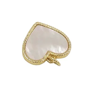 Golden heart shell pendant with beaded edge detail for DIY necklace and jewelry making